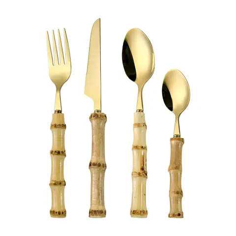 Fangyuan 4 Pieces Cutlery Set Golden Stainless Steel with Knife, Fork, Spoon, High-Quality Stainless Steel Cutlery, Dishwasher Safe Kitchen Set K34