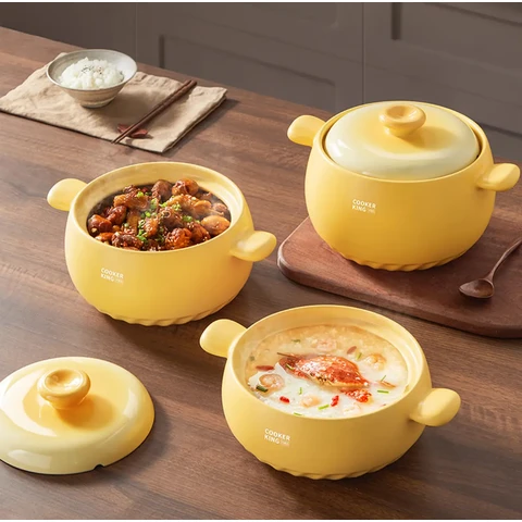 COOKERKING Casserole Résistante aux Hautes Températures, Marmite en Céramique pour Riz en Cocotte, Petite Casserole pour Soupe et Porridge - Jaune