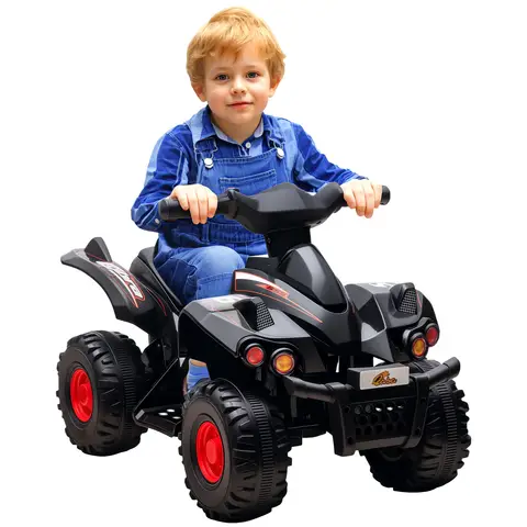AIYAPLAY 6V Electric Quad Bike for Kids, Kids Electric Car Ride on ATV with Music, Forward Function, for Ages 2-6 Years Black