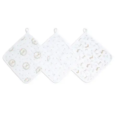 aden + anais™ Essentials Cotton Muslin Washcloths Set 3 Pack Blushing Bunnies