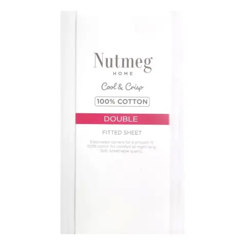 Nutmeg Home Fitted Sheet 100% Cotton 180 Thread Count White Double