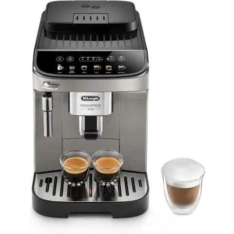 De'Longhi Magnifica Evo ECAM290.42.TB, Kaffeemaschine mit Milchaufschäumer, Kompakt, Bean-to-Cup Kaffeevollautomat, Manuelles Milchaufschäumen, 4 Rezepte, Soft Touch Farbdisplay, Titan Schwarz