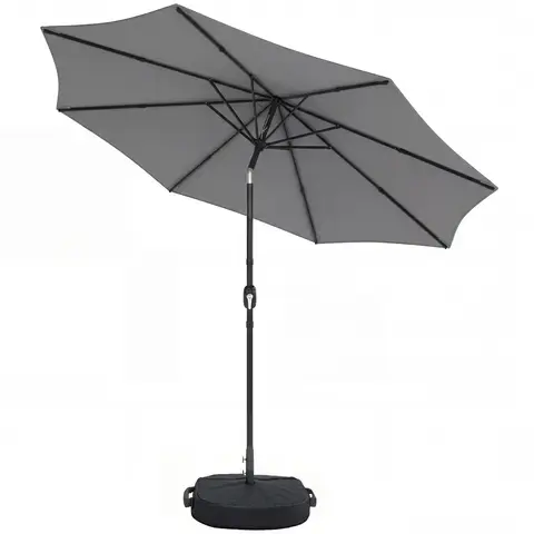 Outsunny 2.7 m Garden Parasol Umbrella with Cross Base and Sandbag, Retractable Ribs, Outdoor Table Market Patio Umbrella Sun Shade with 30 Degree Tilt and Crank, Vent, Light Grey