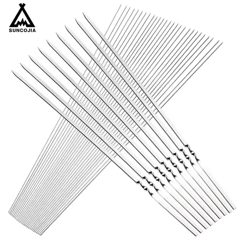 SUCOJIA 304 Stainless Steel 13.77-inch (approx. 35cm) Long Flat BBQ Skewers, 50 BBQ Skewers, Reusable for BBQ Kitchen Parties and Outdoor Cooking (50 skewers)