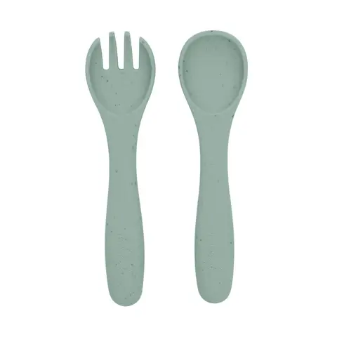 Kikka Boo Fork and Spoon Set Platinum Silicone Sage