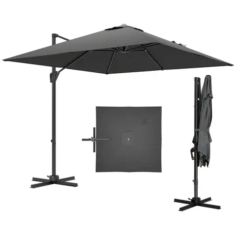 Outsunny 2.5 x 2.5m Patio Offset Parasol Umbrella Cantilever Hanging Aluminium Sun Shade Canopy Shelter 360° Rotation with Cr