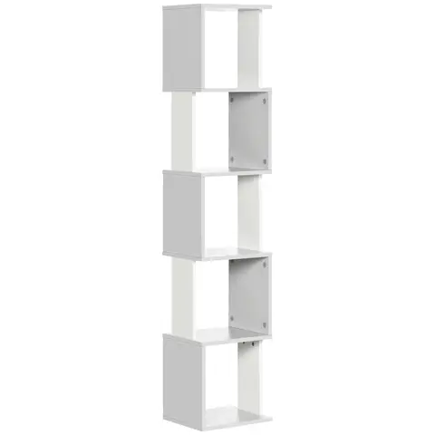 HOMCOM Modern 5-Tier Bookshelf, Freestanding Bookcase Storage Shelving for Living Room Home Office Study White and Light Grey