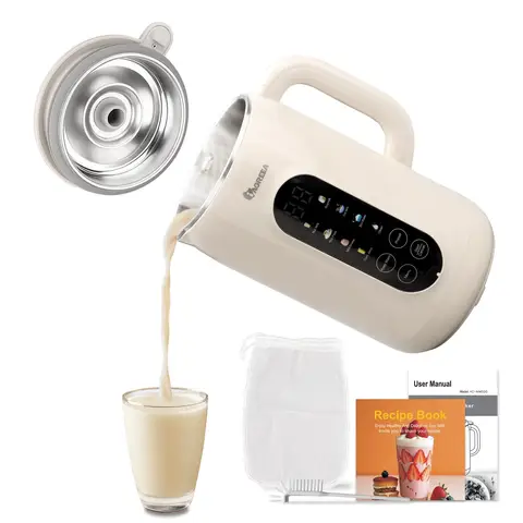 iagreea 8-in-1 melkmaker van amandel, haver en soja, RVS deksel, BPA-vrij, 35 oz (1 L), zelfreiniging in 8 min., warmhoudfunctie tot 2 uur, 750 W vermogen, wit