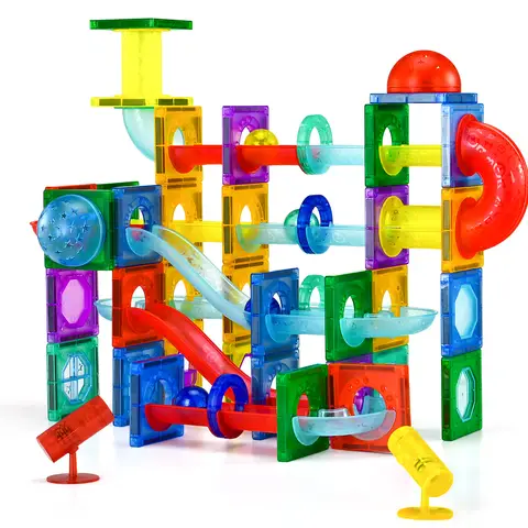 Tokky 3D Transparentes Magnetbausteine Set, 110-teiliges Beleuchtetes Murmelbahn-Spiel, STEM Lernspielzeug, Starke Magnetkraft, Sicheres ABS-Material, Kreatives Konstruktionsset, Geschenkbox G025