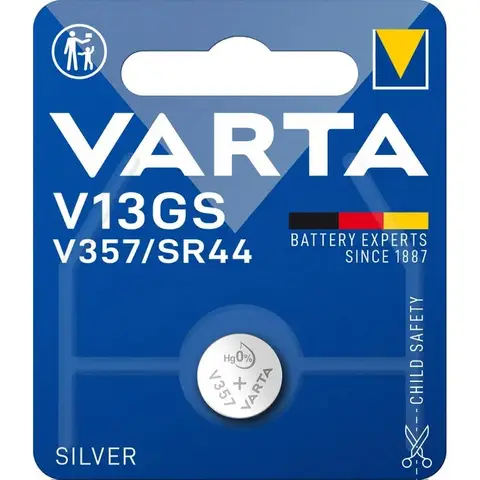 Varta Electronics, Retail Blister (1er-Pack) Batterie Silberoxid, Knopfzelle, V13GS, SR44, 1,55V
