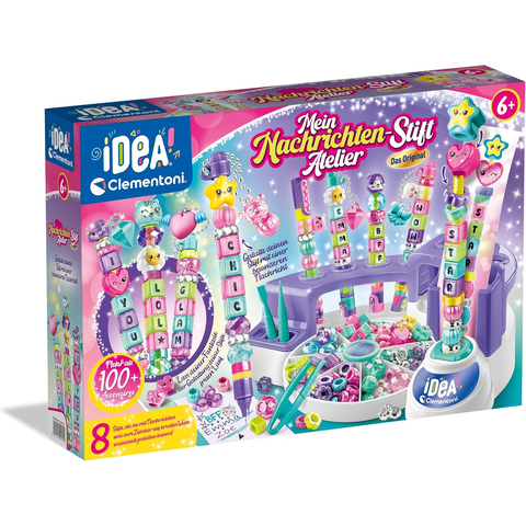 Clementoni Idea Nachrichtenstift-Atelier – Stiftbastelset mit Buchstaben, Perlen, Aufklebern & mehr, für Kinder ab 6 Jahren, 59455