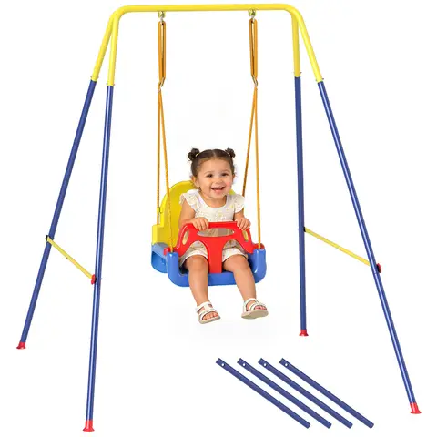 AIYAPLAY 3 in 1 Toddler Swing Set, Folding Kids Swing Set with Seat Belt, Adjustable Seat and Removable Guardrails for Indoor and Outdoor Use, Grows with Child from Baby to Kid, Blue
