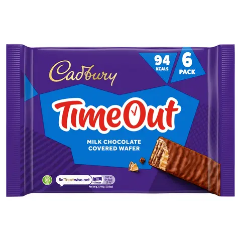 Cadbury Timeout Chocolate Wafer Bars 6 Pack 108g