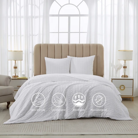 Meeallhome  Seersucker Duvet Cover Set 260*220cm/60*80cm*2  White
