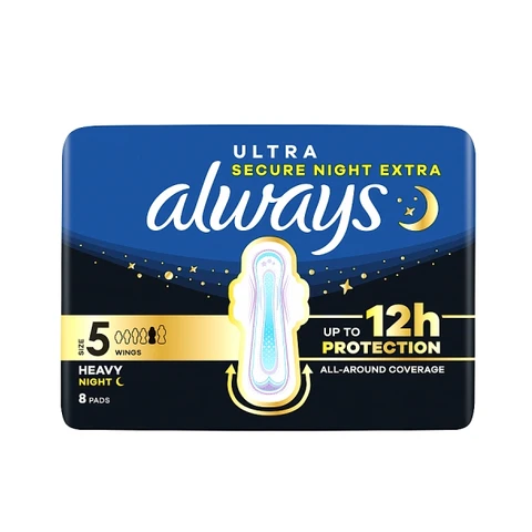 Always Ultra Sanitary Towels Secure Night Extra Size 5 With Wings 8 Pads