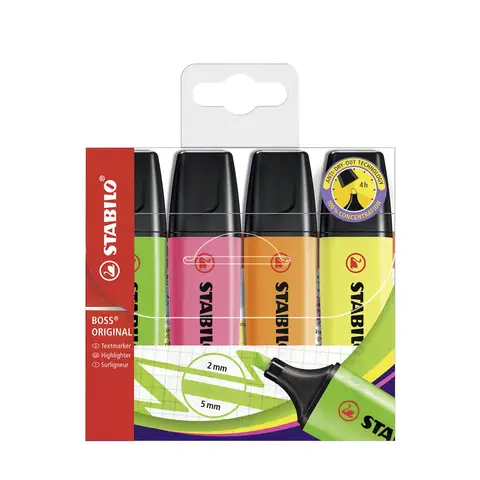 STABILO BOSS ORIGINAL - Highlighter - Pack of 4 - Assorted Colours