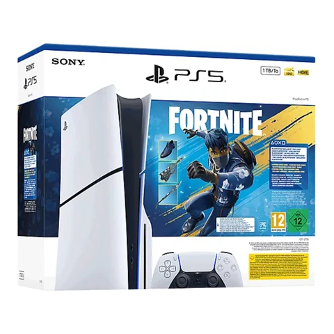 Sony PlayStation Console PS5 Slim Standard 1 TB Édition limitée Fortnite Flowering Chaos avec une manette sans fil DualSense - Blanc