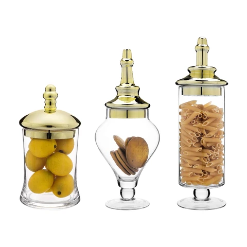 MyGift Klare Glas-Apothekergefäße mit Deckel, Dekorative Fußvase, Candy Buffet Behälter, Set aus 3.