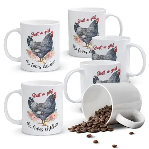 Alphynix 1pc 11oz White Mug with "Just a Girl Who Loves Chickens" Quote & Rooster Floral Art, Charming Farmhouse Christmas or Thanksgiving Gift
