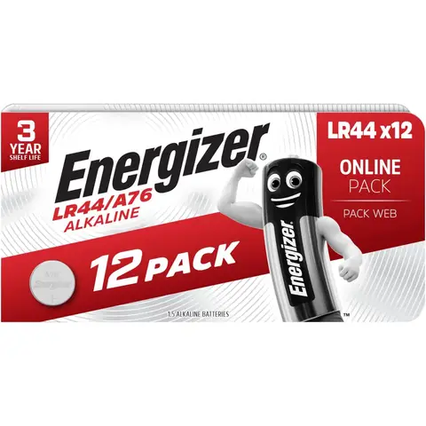 Energizer LR44 / A76 Alkaline Button Batteries – Pack of 12