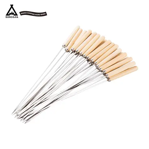 SUCOJIA  304 Stainless Steel 50Pack Kebab Skewers12.79Inch(approx. 32.5cm) BBQ Barbecue Skewers Stainless Steel Sticks Heavy Duty Large Wide Reusable with Nonslip Wooden Handle Ideal for Shish Kabob Chicken Shrimp and Vegetables