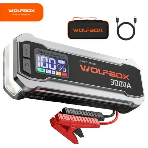 WOLFBOX 2000A Jump Starter, 44.4Wh Battery Jumper Starter Portable with LED Display, 12V Car Battery Jump Starter Pack (7L Gas 6L Diesel Engine) with Booster, LED Light, Jumper Cables (NO Adapter)