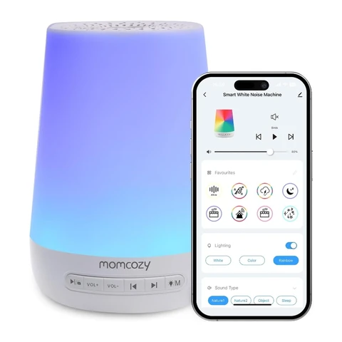 Momcozy Schlummermaschine – 34 beruhigende Klänge, 7-Farben-Nachtlicht, USB-wiederaufladbar, App-Steuerung, für Baby und Erwachsene, 1 Stück
