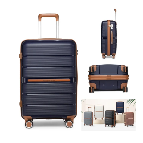 20" Cabin Carry-On Luggage PP Hard Shell Suitcase with 4 Spinner Wheels & TSA Lock, Lightweight Airline Approved Travel Case(Navy)