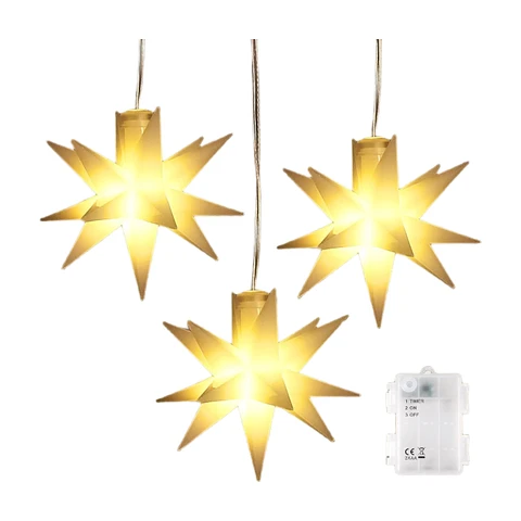SALCAR Guirlande Lumineuse de Noël à LED, 3 étoiles LED Blanches Explosion Étoile, Décoration de Fenêtre pour Noël à Piles pour l'intérieur (Blanc Chaud)