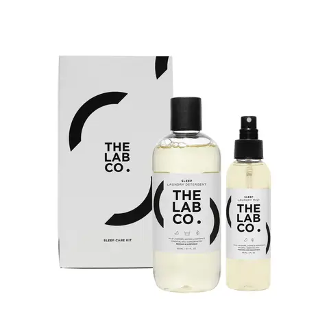 The Lab Co. Sleep Care Kit. Non Bio Laundry Detergent Wash 300ml and Fabric Deodoriser Freshener Mist Spray 150ml for bedding, sleepwear and pillows. Lavender & Chamomile.
