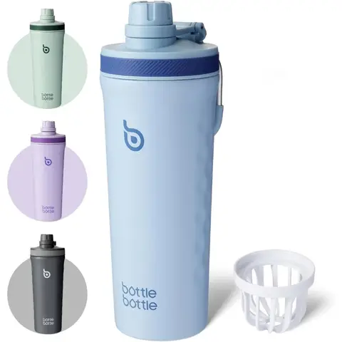 BOTTLE BOTTLE Gourde de sport double paroi en acier inoxydable avec bille mélangeuse, bleu, 770ml