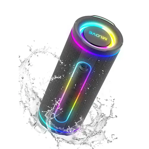 Mlove E80 Bluetooth Speaker, Bluetooth 5.4, Dual Speakers, RGB Lights, IPX7 Waterproof, TWS Connectivity