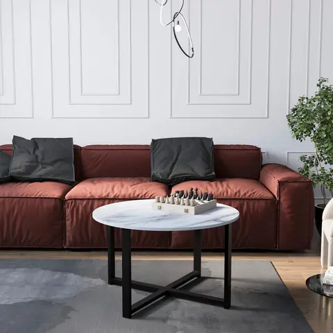 Vida Designs Coffee Table Brooklyn Round Marble Effect/Black