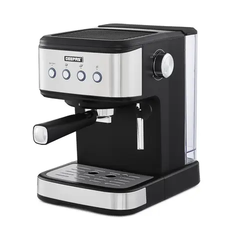 Geepas Barista Espresso Coffee Machine, 20 Bar, Milk Frother Steam Wand, Black & Silver - GCM41521UK
