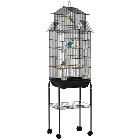 PawHut Bird Cage Budgie Cage with Stand Slide Tray Handle for Finch Canary 43 x 32.5 x 163cm Black