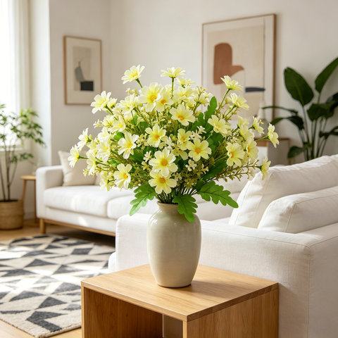 Yuejia 4Pcs 12.6in/32cmArtificial Chrysanthemum Flowers Fake Bouquet Without Vase for Office Family Party Home Wedding Decorations,High-end Artificial Flowers Faux Floral Daisy Bouquet Pack for Decor(yellow)