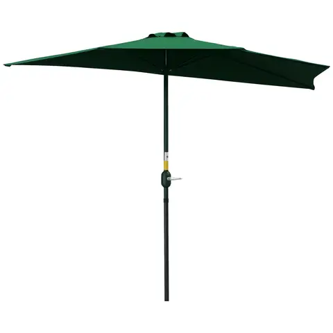 Outsunny 3(m) Half Parasol, Semi Round Umbrella with Metal Frame, Crank Handle for Balcony, Garden Green