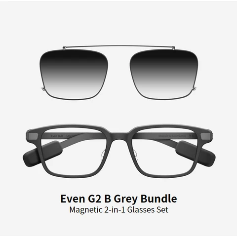 Even Realities - Even G2 B Grau (Rechteckig) + Clip & Pouch Grau Rechteckiges Bundle - Alltagliche Display-Smart-Glasses mit Clip-Sonnenblende, Kamerafrei, Datenschutz-First, 2-Tage-Akku, Leistungsstarke Funktionen zur Verbesserung Ihrer Sicht und zum Ermöglichen Ihres Tages (Conversate | Übersetzen | Teleprompt | Even AI | Gesundheit | Navigation | Dashboard | Benachrichtigung | QuickList)