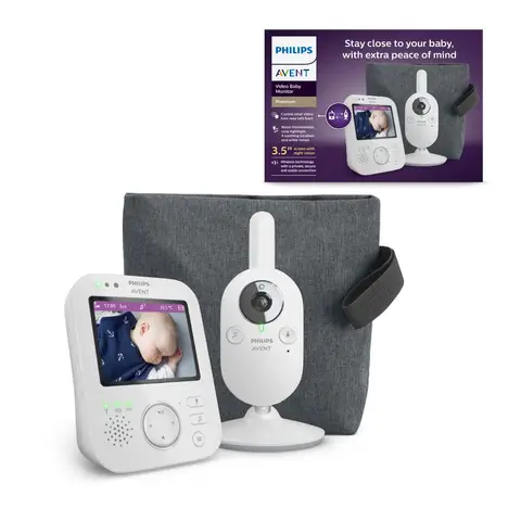 Philips Avent Premium SCD892/26 Babyphone caméra - écran couleur 8,9 cm, vision nocturne infrarouge, zoom numérique, audio bidirectionnel, connexion sécurisée - Blanc