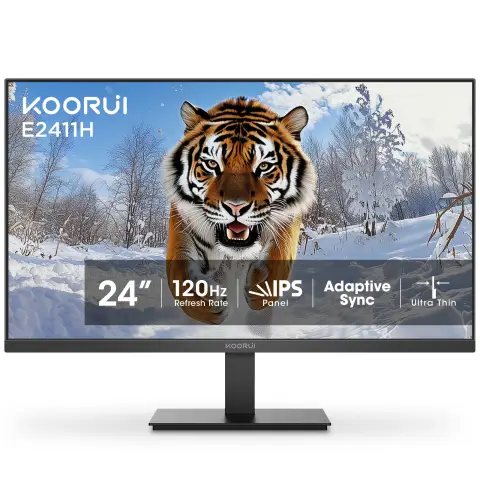 KOORUI E2411H 23.8 Inch FHD Monitor, Gaming 120Hz, IPS Computer Monitors, 1080P Pc Screen, 5ms, VESA 100x100mm, Eye Care, HDMI, VGA