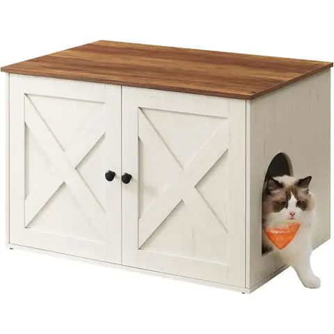 Feandrea Katzenklo-Schrank, Verstecktes Katzenklo-Möbel mit Herausnehmbarer Trennwand, Beistelltisch, Indoor Katzenhaus, 80 x 53 x 50 cm, Honigbraun und Rustikal Weiß PCL002P01V1