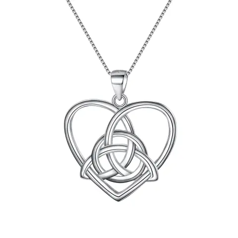 Ever Faith Women's 925 Sterling Silver Good Luck Triangle Celtic Knot Love Heart Pendant Necklace Jewelry Gift for Mom