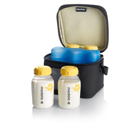 Medela Cooler Bag with 4 Breastmilk Bottles & Cooling Element
