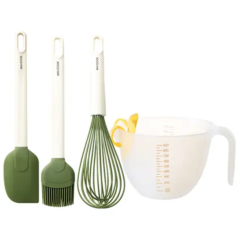 Ensemble de 4 pièces d'outils de cuisson Maxcook, Verre doseur filtrant, Brosse à huile en silicone, Spatule en silicone et Fouet en silicone pour pain artisanal, pain au levain, pizza, pâtisseries MCPJ5526