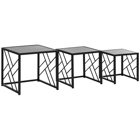 HOMCOM Nesting Coffee Tables, Set of 3 Square Side Tables with Metal Frame, for Living Room, Bedroom and Office Grey