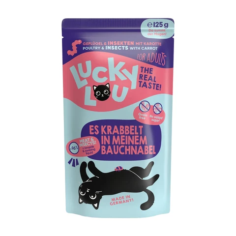 Lucky Lou Lifestage Adult Geflügel & Insekten Nassfutter für Katzen in Soße, 16 x 125 g Beutel Multipack