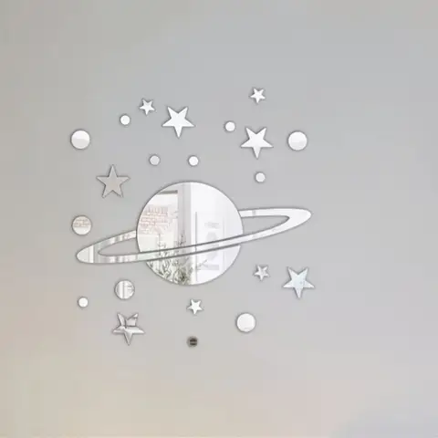 21pcs PVC mirror sticker DIY planet decoration, self-adhesive home decoration 19*18CM,silver