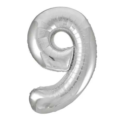 Unique Party Giant Number 9 Balloon, Silver, 86cm