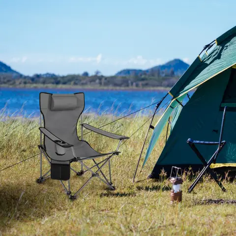 WOLTU Campingstuhl klappbarer Angelstuhl ultraleichter Stuhl Liegestuhl mit Lehne Fußstütze Getränkehalter Aufbewahrungstasche Sonnenstuhl belastbar 150 kg Faltstuhl aus Oxford-Gewebe Grau