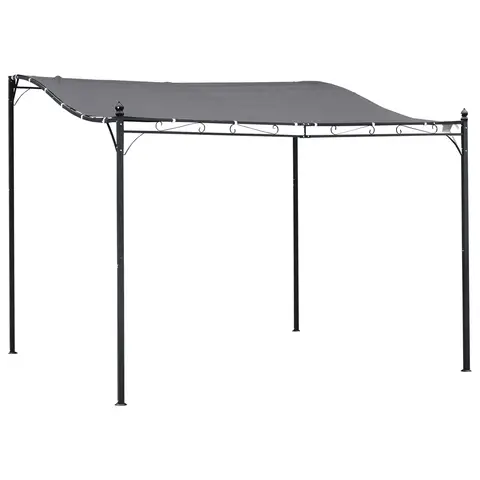 Outsunny 3 x 3(m) Pergola Gazebo Metal Frame Elegant Scrolling Weather-Resistant Canopy Sun Rain Shade Garden Outdoor Shelter, Grey